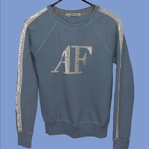 abercrombie & fitch light blue sweater with velvet stripes on sleeves